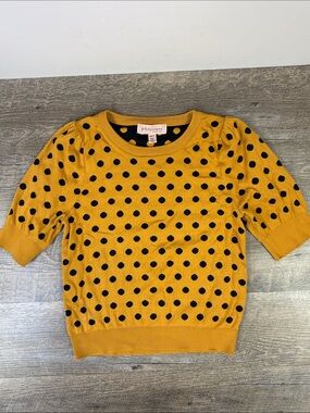 Philosophy Republic Clothing Mustard & Black Polka Dot Puff Sleeve Knit Top XS